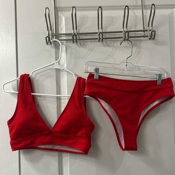 Women’s Red Ribbed Bikini Set (Large) - Picture 1 of 7